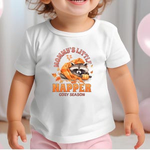 Mommy&#39;s Little Napper Cozy Season Toddler T-shirt, Baby Christmas Gift, Cute Raccoon Shirt, Cozy Season Shirt, Raccoon Baby Tee, Raccoon Tee