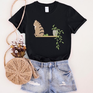 Brown Tabby Cat Plant Shelf T-shirt, Cute Kitten Lover Gift, Cat Lady Shirt, Cat Sleeping Shirt, Cat Mom t shirt, Brown Tabby Cat, Tabby Cat