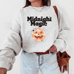 Pumpkin Disco Ball Sweatshirt, midnight magic crewneck, retro disco ball sweater, fun disco pumpkin, halloween disco ball pumpkin sweatshirt