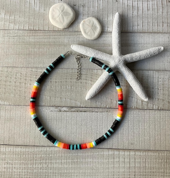 Sunset Black Heishi Bead Choker Necklace, Beach Jewelry, Mm Clay