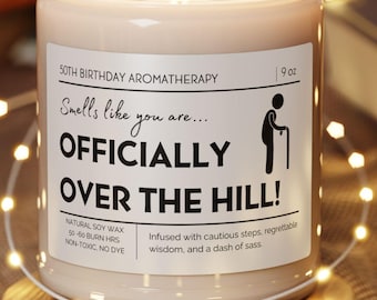 Funny 50th Birthday Candle: "Officially over the hill!" Gag Gift