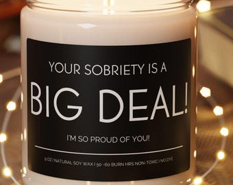 Sobriety Gift Candle: Soy Wax, Reusable Glass Vessel, 50-60 Hour Burn