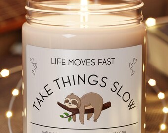 Sloth Gift, Hugs Soy Candle: Animal Lover Zoology Decor