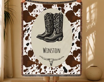Cadeau cowboy personnalisé pour bébé : couverture avec prénom personnalisé pour chambre de bébé, western
