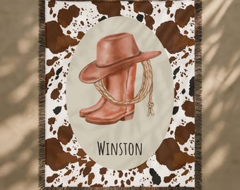 Cadeau cowboy personnalisé pour bébé : couverture avec prénom personnalisé pour chambre de bébé, western