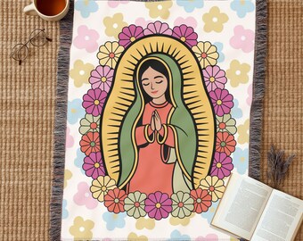 Our Lady of Guadalupe Woven Blanket: Virgin Mary Gift, Mexican Blanket