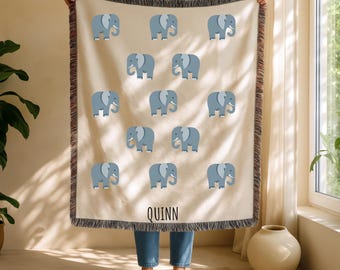 Elephant Gift: Custom Name Blanket, Elephant Blanket, Safari Nursery Theme