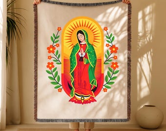 Our Lady of Guadalupe Woven Blanket: Virgin Mary Gift, Mexican Blanket