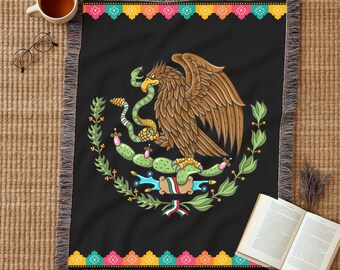 Mexican Flag Blanket: Festive Aztec Eagle Serpent Woven Blanket