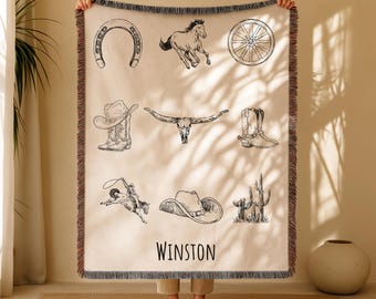 Cadeau cowboy personnalisé pour bébé : couverture avec prénom personnalisé pour chambre de bébé, western