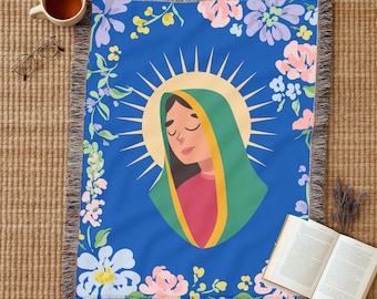 Our Lady of Guadalupe Woven Blanket: Virgin Mary Gift, Mexican Blanket