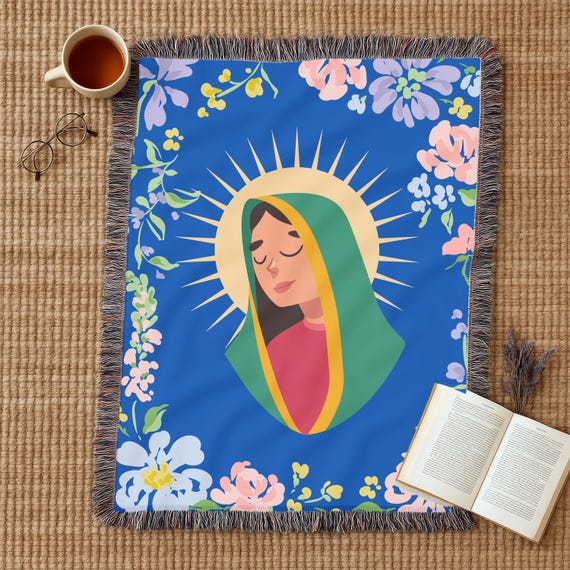Our Lady of Guadalupe Woven Blanket: Virgin Mary Gift, Mexican