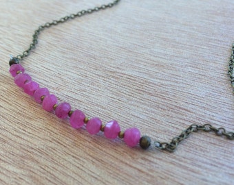 N196 Ruby and Bronze Bar Necklace