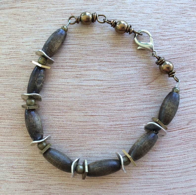 B111 Wood and Metal Bracelet image 1