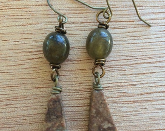 E472 Brown and Olive Earrings