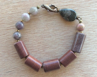 B120 Red Picture Jasper and Lavender Quartz Bracelet