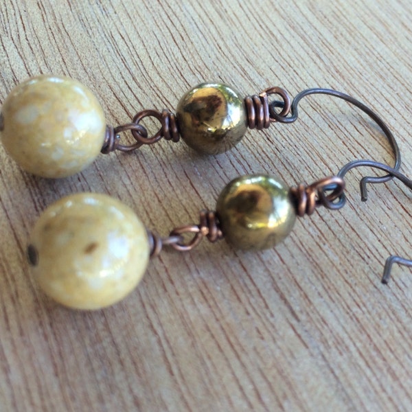 E478 Riverstone and Bronze Earrings