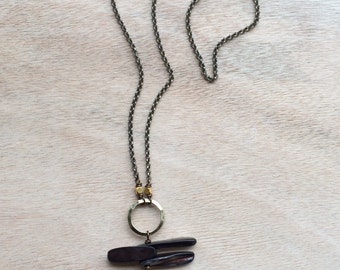 N342 Brown and Black Teardrop Necklace