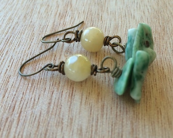 E449 Yellow and Green Dangle Earrings