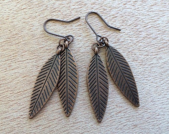 LF09 Copper on Copper Double Feather Earrings