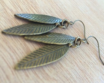 LF14 Brass Double Feather Earrings