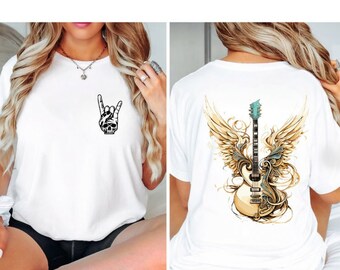 Camiseta de guitarra de rock and roll, sudadera de rock and roll, camiseta vintage para amantes del rock, camiseta con mano de esqueleto de rock, camiseta unisex para conciertos de rock