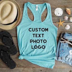 Custom design tanktop voor dames, gepersonaliseerde tanktop shirt met aangepaste tekst fotologo, gepersonaliseerde racerback-tanktop, dames racerback-tanktop