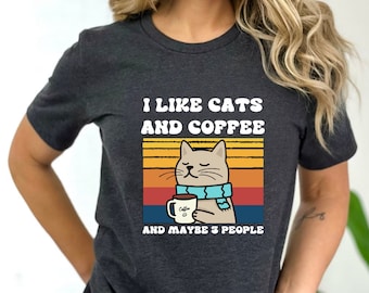 I Like Cats And Coffee Funny Cat Shirt, Cat Lover Sweatshirt, Coffee Lover Shirt, Retro Coffee Shirt, Cat Mom Gift, Vintage Cat Shirt