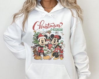 Disney Christmas On Main Street Retro Sweatshirt, Vintage Minnie Mickey's Very Merry Christmas Party 2023 Hoodie, Cute Disney Family Sweater
