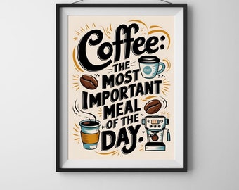 Impresión artística divertida sobre café, arte mural sobre café, póster de chistes sobre café, decoración de café de moda, decoración de cafetería, regalo para amantes del café, impresión de humor sobre cafeína