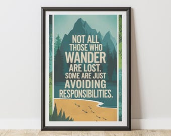 Funny Bathroom Wall Art, Not All Who Wander, Funny Lavatory Prints, Toilet Humor Sign, Digital Download, Guest Bathroom Decor, Gag Gift