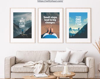 Motivierende Wandbilder (3er-Set), inspirierende Zitate, Drucke zum Thema Wachstumsdenken, Bürodekoration, Bergmotiv, sofortiger digitaler Download