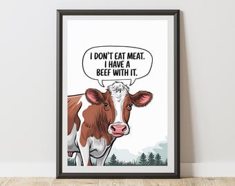 kitchen art prints, dining room art prints, vegan wall art decor, vegan digital prints, vegetarian gift ideas, funny vegan art, vegan gift