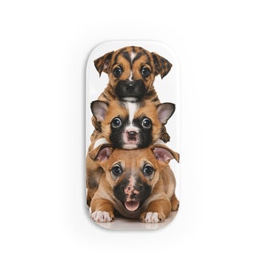 Cute puppy phone stand, dog lover desk accessory, funny pet gift, animal phone holder, kawaii dog design, smartphone stand for home office