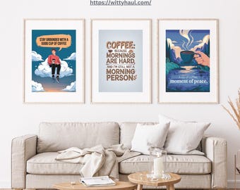 Coffee Wall Art Set of 3, Coffee Quote Prints, Coffee Lover Gift, Kitchen Wall Decor, Coffee Bar Decor, Printable Wall Art, Digital Download