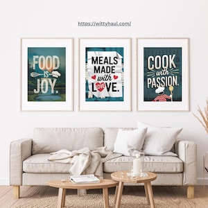Wanddekoration für die Küche, 3er Set, Food Is Joy, Meals Made with Love, Kochen mit Leidenschaft, modernes Kochdekor, Wandschild, Foodie Geschenk, Wohndekor