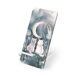 A Pondering Night Mobile Stand, iPhone, Samsung, Cute, Pet Owners, Cat, Dog, Lovers, Gift, Present, Birthday, Cartoon, Illustration, Dream