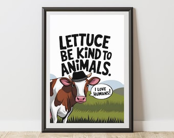 kitchen art prints, dining room art prints, vegan wall art decor, vegan digital prints, vegetarian gift ideas, funny vegan art, vegan gift