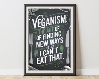 kitchen art prints, dining room art prints, vegan wall art decor, vegan digital prints, vegetarian gift ideas, funny vegan art, vegan gift