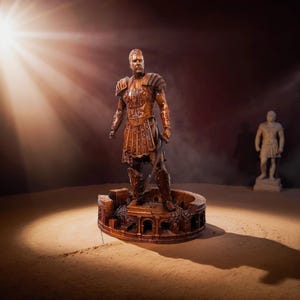 Handmade Wooden Roman Gladiator Figurine – Miniature Combat Pose Warrior Sculpture, Collector’s Knick-Knack for History Fans
