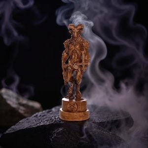 Vintage Wooden Baphomet Statue Handmade Sabbatic Goat Occult Altar Statue