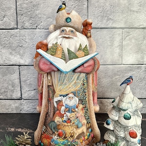 Hand-Painted Santa Claus Figurine with Storybook Scene Christmas Decor