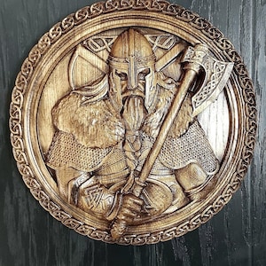 Viking wooden wall art, Wood carved picture, Viking decor, Viking mythology, Eco-friendly wooden gifts, Captivating carved viking art