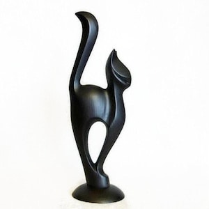 Proud Cat Sculpture Hand Carved Abstract Wooden Statue Handcrafted Home Decor Wooden Cat Modern Art