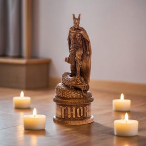 Mighty Wooden Thor Figurine – The God of Thunder and Lightning