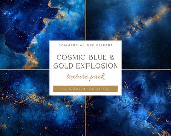 Navy Blue and Gold Abstract Cosmic Texture Clipart, Textures Pack, Liquid Ink Background, Colorful Deep Blue Backgrounds And Patterns