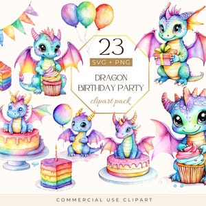 Aquarelle mignon dragon arc-en-ciel clipart, bébé dragon Png, anniversaire Dragon, adorables dragons, clipart Animal mignon