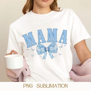Blaue Chinoiserie Mama Png, Toile De Jouy Coquette Bow Design, Blumen Muttertagsgeschenk, digitaler Download, Sublimation PNG