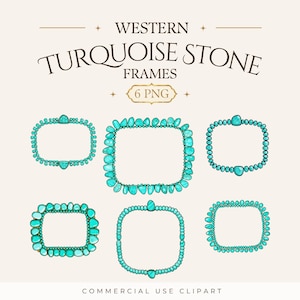 Turquoise edelsteenframes clipart, boho cowboy randen, western fotolijst, T-shirt PNG-ontwerpen sublimatie, commercieel gebruik