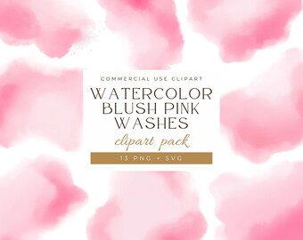 Blush Pink Watercolor Washes Clipart, Pastel Pink Backgrounds, Watercolor Texture, Watercolor Splashes, Abstract Shapes, Transparent PNG